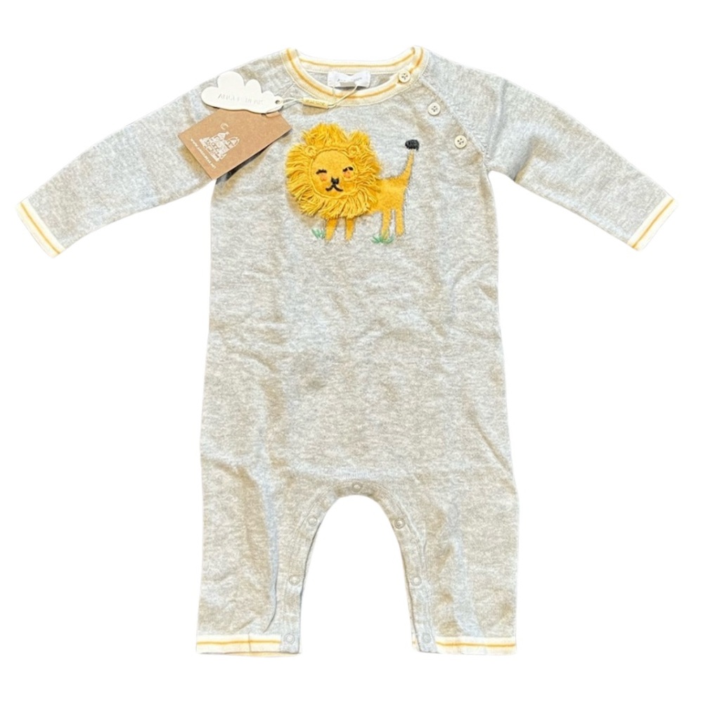 NWT 3-6mo Angel Dear Baby Tiger Appliqué Coverall Romper Sweater